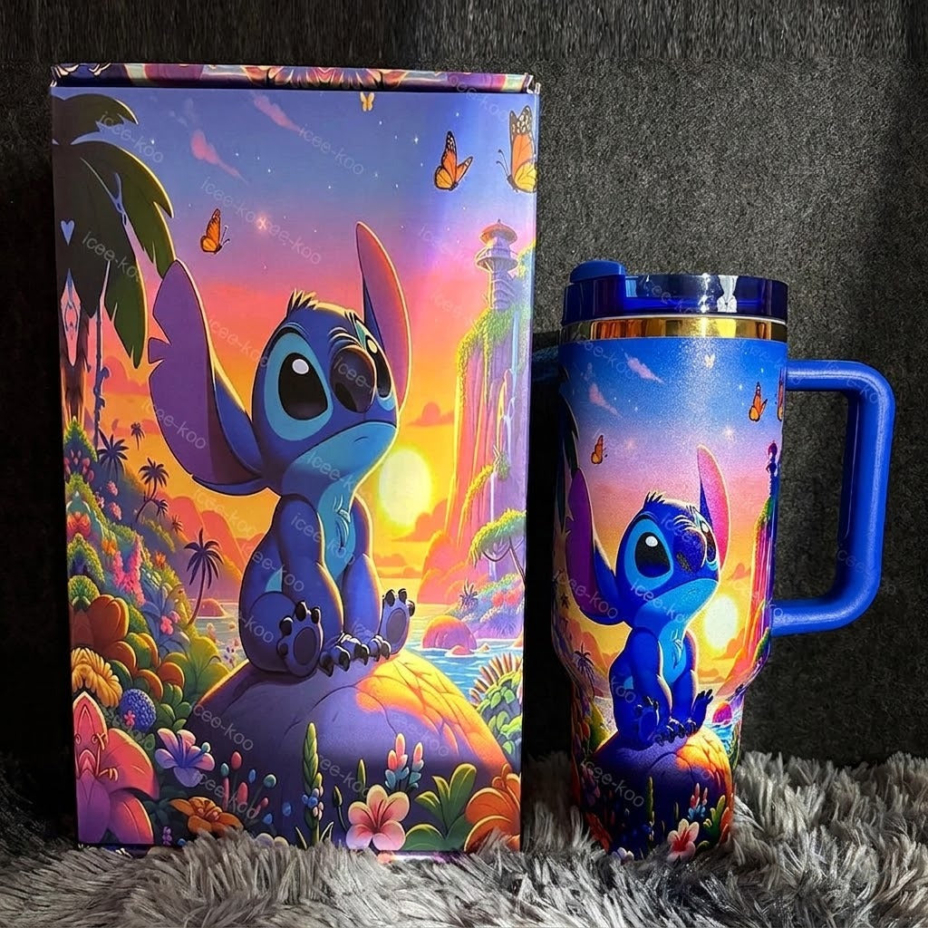 Vaso Térmico de 40oz para Atardeceres con Asa - Taza de Viaje Aislada para Bebidas Frías y Calientes
