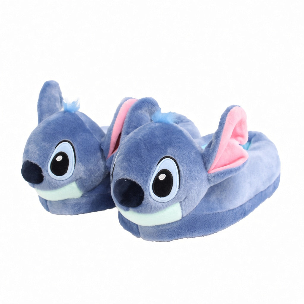Blue Alien Plush Slippers – Warm Indoor House Shoes