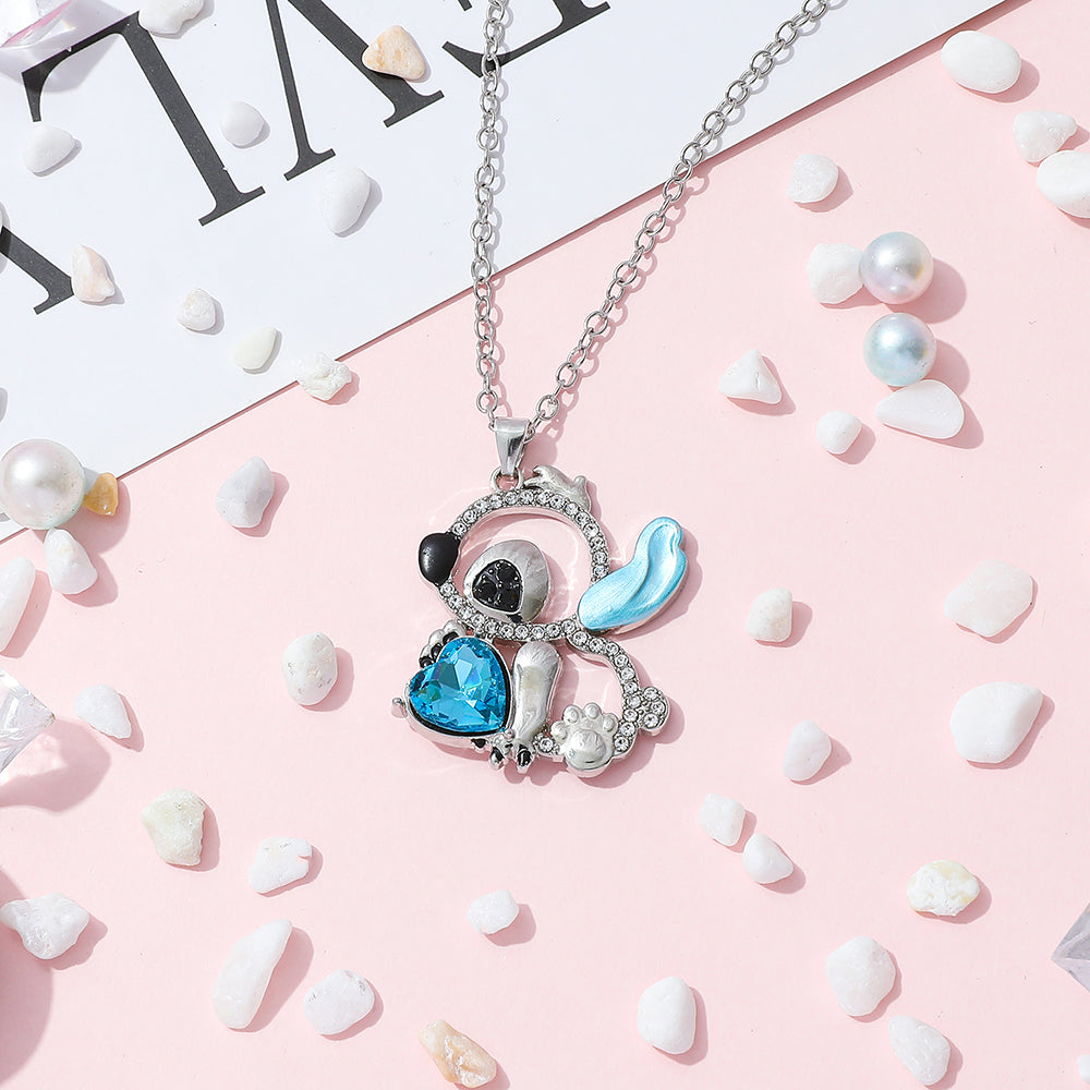 Collar de plata de ley personalizado Blacin "Little Monster" Blue Ear Heart Cut
