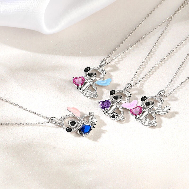 Collar de plata de ley personalizado Blacin "Little Monster" Blue Ear Heart Cut