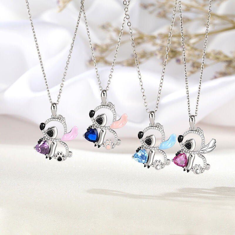 Collar de plata de ley personalizado Blacin "Little Monster" Blue Ear Heart Cut