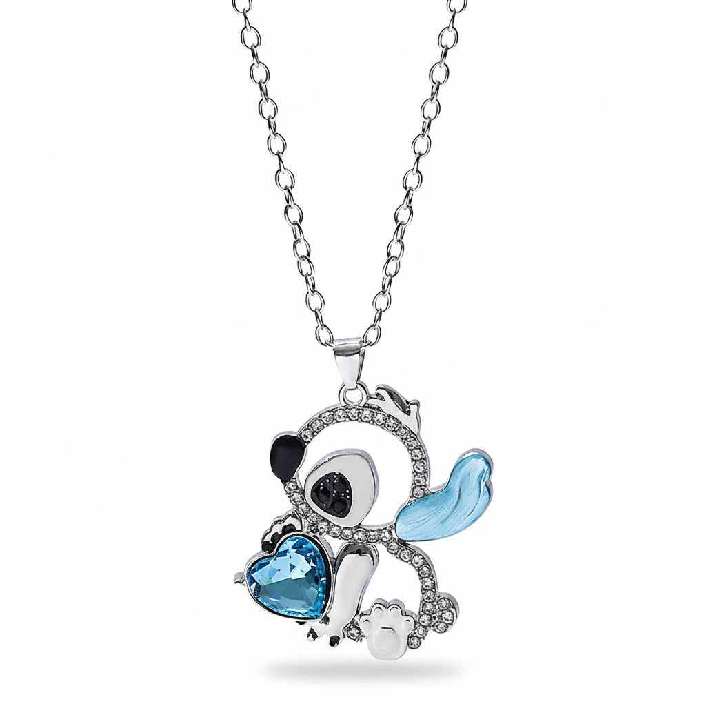 Blacin "Little Monster" Blue Ear Heart Cut Personalized Sterling Silver Necklace