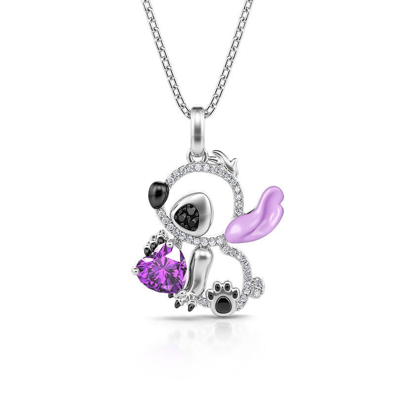 Collar de plata de ley personalizado Blacin "Little Monster" Blue Ear Heart Cut