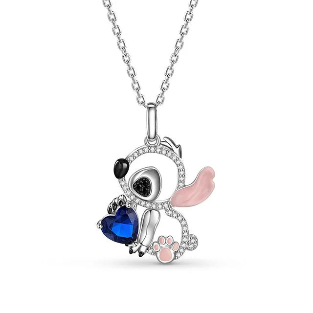 Blacin "Little Monster" Blue Ear Heart Cut Personalized Sterling Silver Necklace
