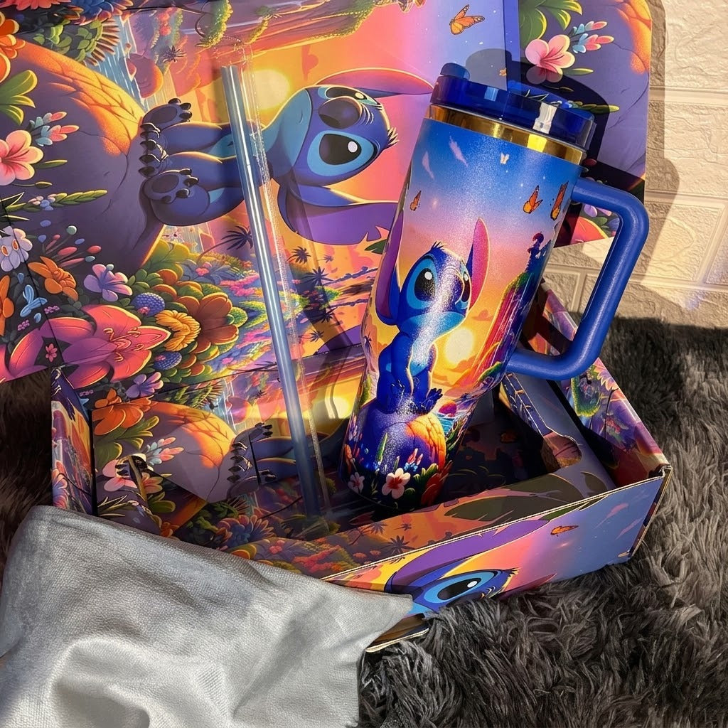 Vaso Térmico de 40oz para Atardeceres con Asa - Taza de Viaje Aislada para Bebidas Frías y Calientes