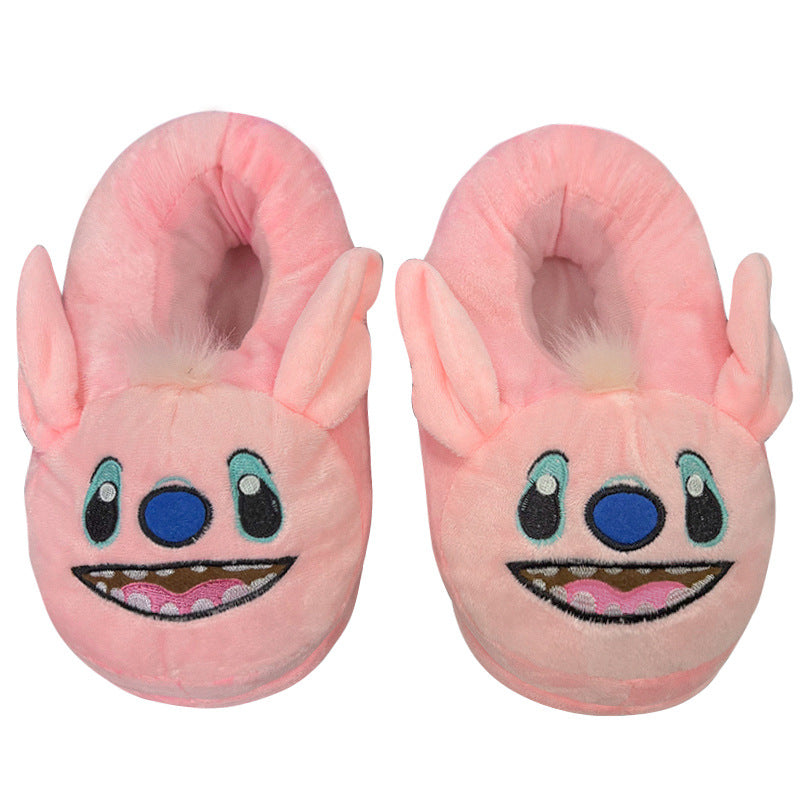 Blue Alien Plush Slippers – Warm Indoor House Shoes