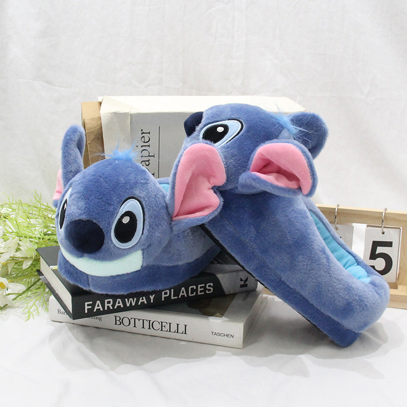 Blue Alien Plush Slippers – Warm Indoor House Shoes