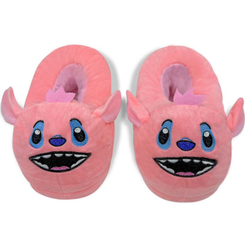 Blue Alien Plush Slippers – Warm Indoor House Shoes