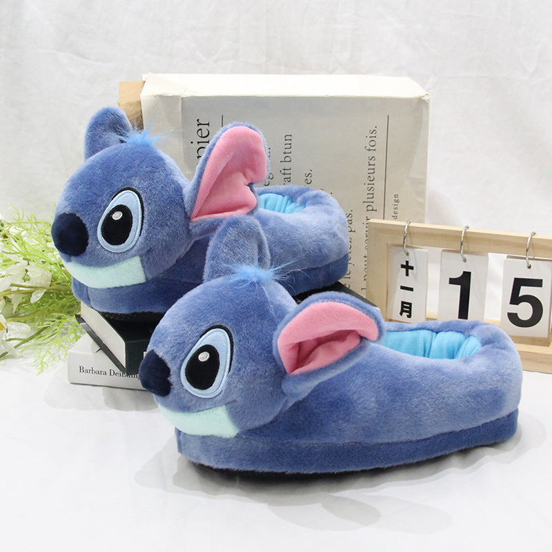 Blue Alien Plush Slippers – Warm Indoor House Shoes