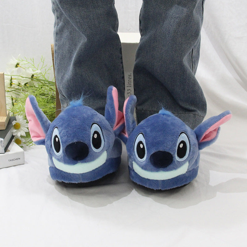Blue Alien Plush Slippers – Warm Indoor House Shoes
