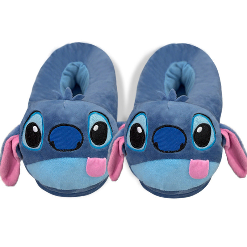 Blue Alien Plush Slippers – Warm Indoor House Shoes