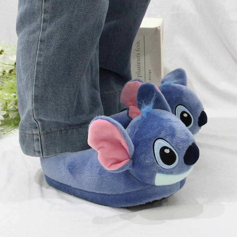 Blue Alien Plush Slippers – Warm Indoor House Shoes