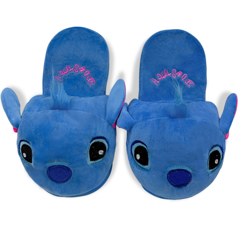 Blue Alien Plush Slippers – Warm Indoor House Shoes