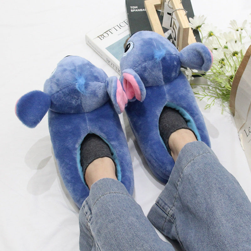 Blue Alien Plush Slippers – Warm Indoor House Shoes